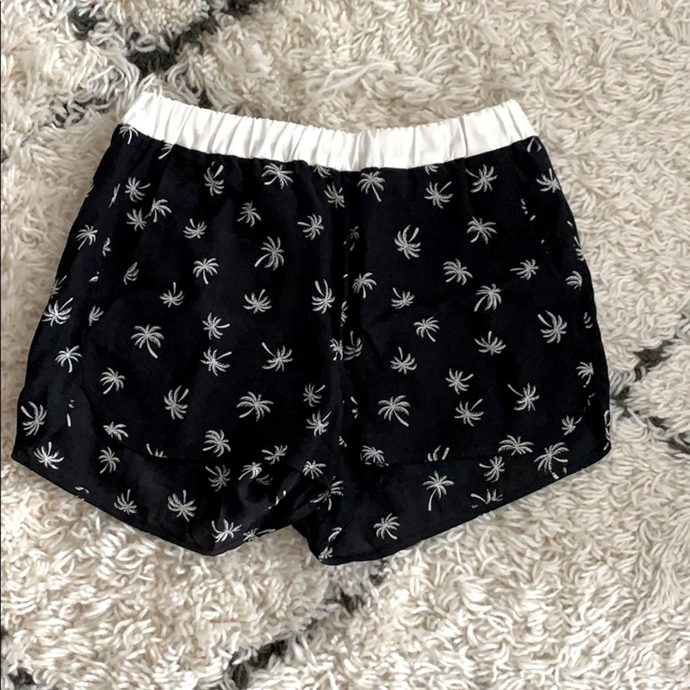 Madewell Silk Black and White Palm Tree Shorts